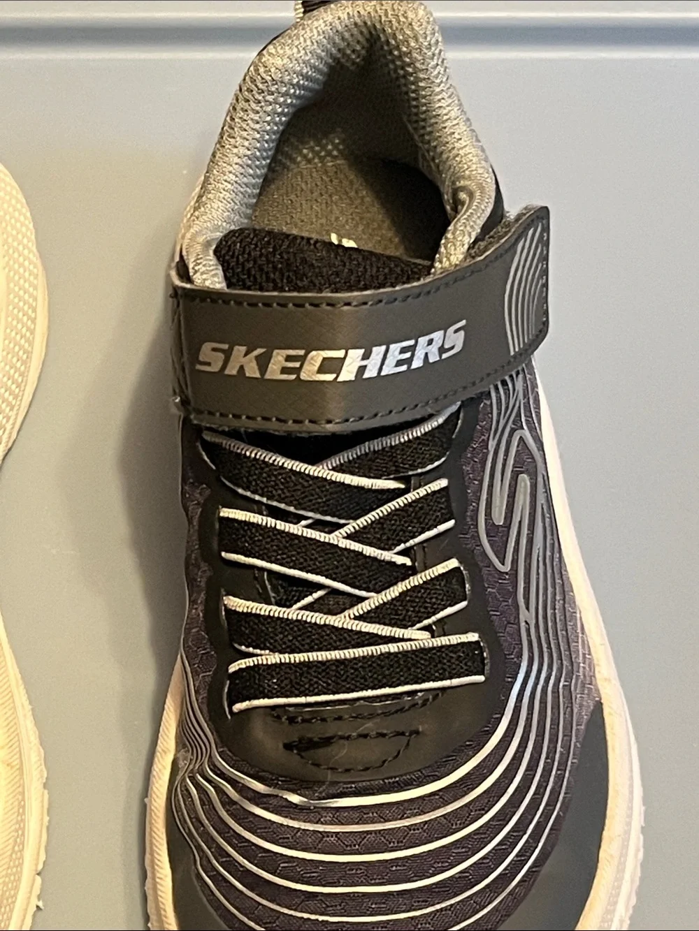 Skechers Kids Grey & White Lightweight Hook-and-Loop Sneakers